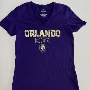 Orlando City SC Shirt Women's Small Purple Adidas Short Sleeve V-Neck MLS Soccer